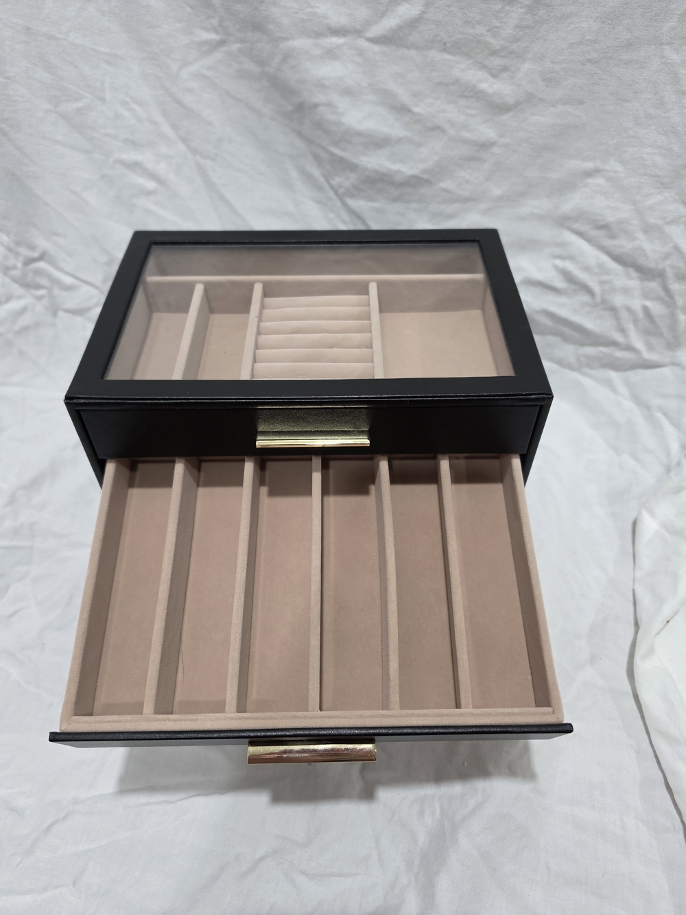 Black Jewelry Organizer Box with Gold Handles - Picture 3 of 5
